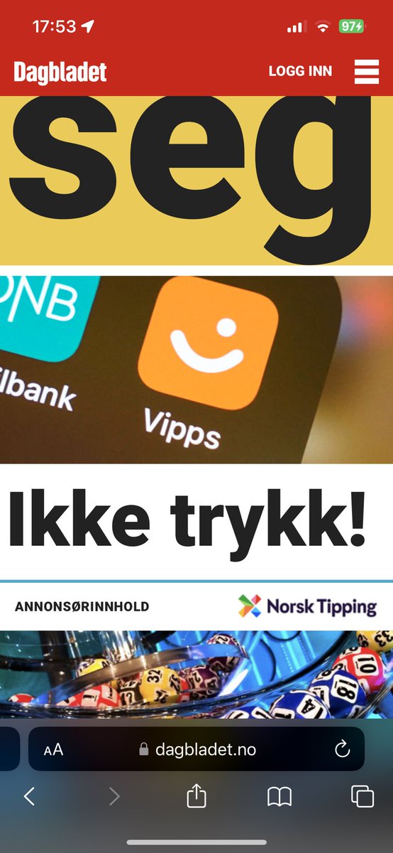 Endelig en god overskrift, Dagbladet. Jeg skal ikke trykke meg inn (her heller).