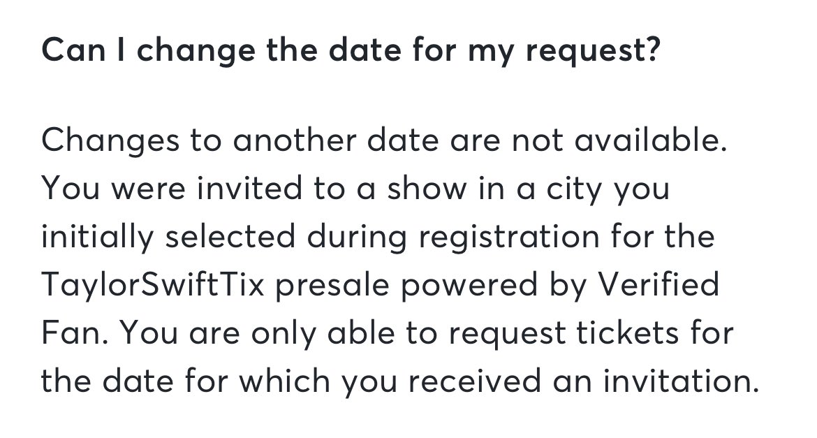 PAAAZA's tweet photo. @tpwkjules @Ticketmaster @TMFanSupport They sent the “Request to Purchase” with none of the dates I registered for and according to the blog you’re supposed get the date and location you were invited to during presale. 😑 https://t.co/ReABpPGW58