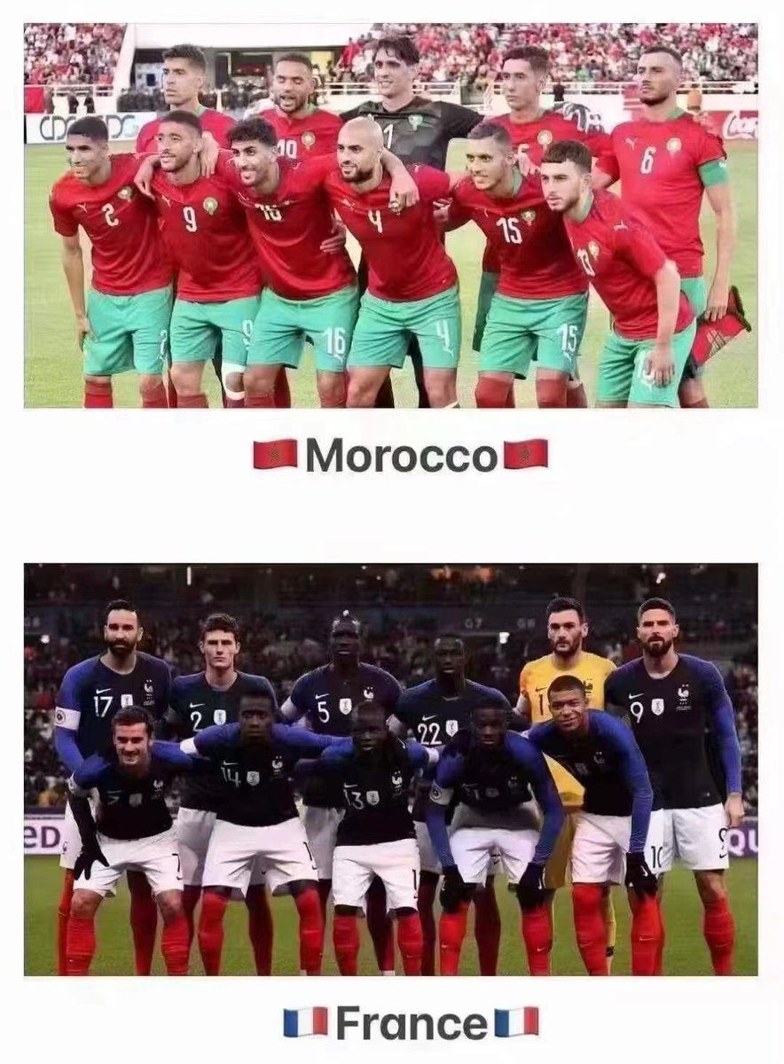 zzarishk_'s tweet photo. White team is from Africa, 
And black team is from Europe lol.
Hilarious. 
 #MoroccoVsFrance https://t.co/EjJUTZNqSq