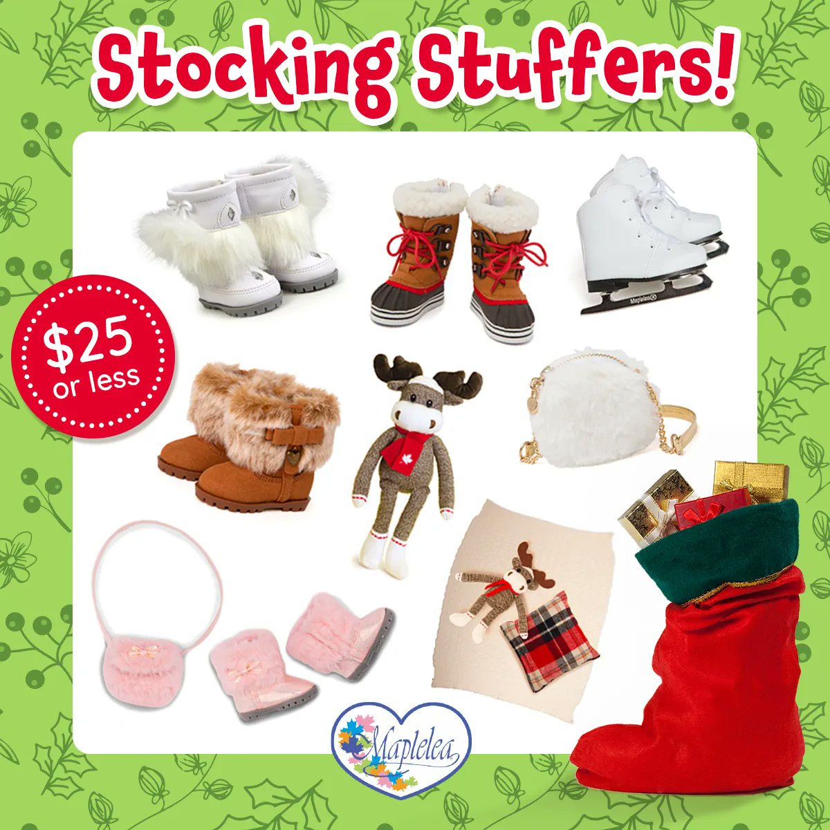 Stocking stuffers that even Santa can't compete with. 🎅 Surprise them with doll outfits and accessories that capture the spirit and identity of Canada on Christmas morning!

Shop high-quality, long-lasting stocking stuffers: maplelea.com/collections/st….
