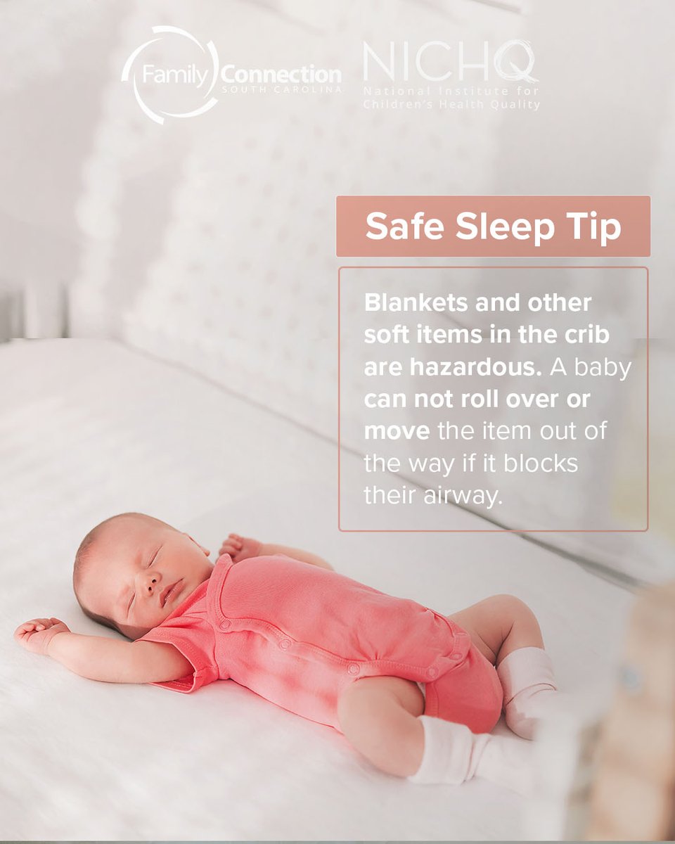 Safe Sleep Tip! Soft items like blankets and hats can move and block the infant's airway. Instead of using loose items dress your baby in layers or use a sleeper!

For more tips visit @NICHQ.