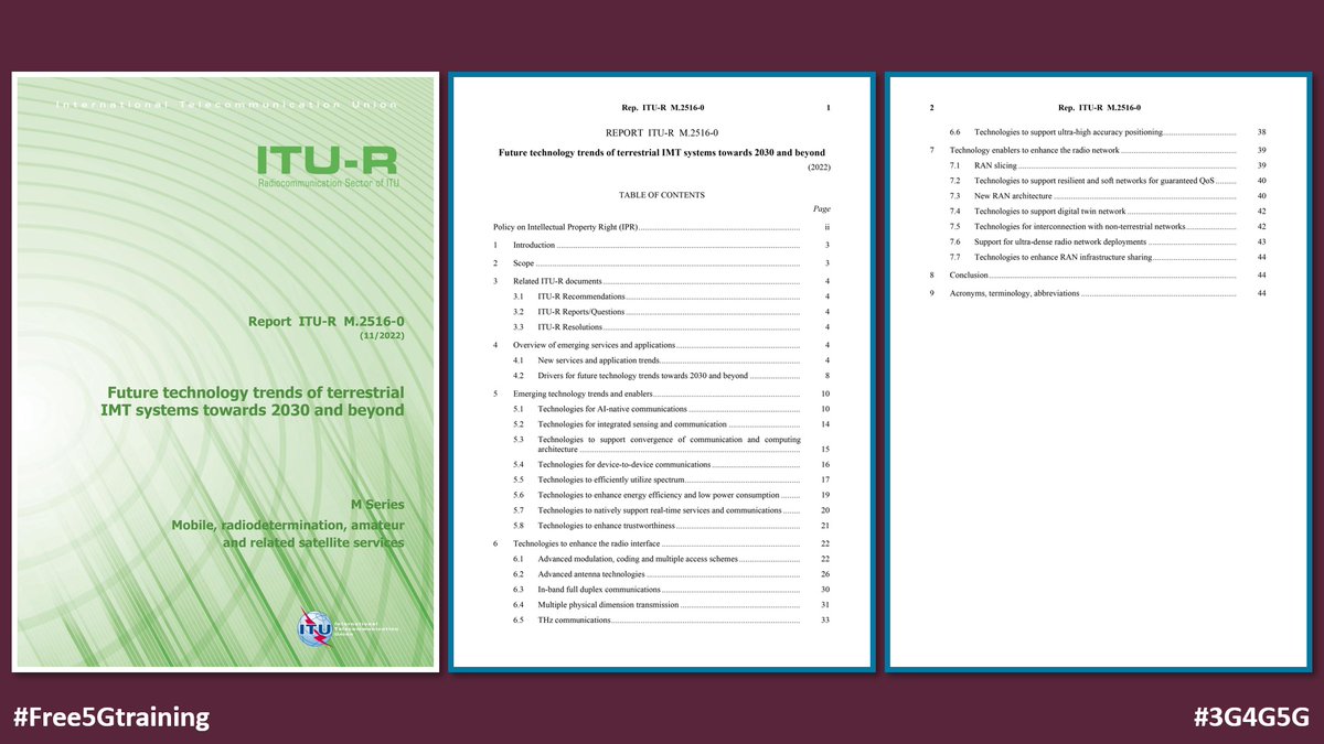 ITU-R Report M.2516, Future technology trends of terrestrial IMT systems towards 2030 and beyond, has recently been published by ITU - itu.int/pub/R-REP-M.25…

#Free5Gtraining #3G4G5G #ITU #ITUR #B5G #6G #IMTvision #IMT2030 #AInative #Antennas #Spectrum #THz #FullDuplex #QoS