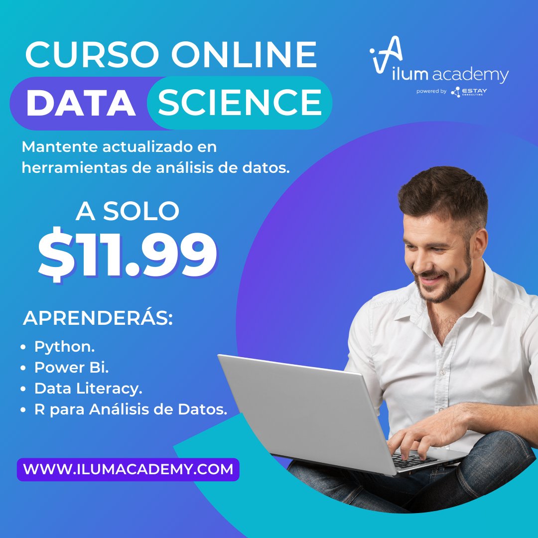 ch_estay's tweet photo. 💣Cursos online a $11.99💣No pongas limite a tu aprendizaje. Si te entusiasma el mundo de los datos y la analítica, ESTO ES PARA TI.
Te abrirá un gran espacio en el mundo laboral.
📝info y compra: https://t.co/oxjallAGxO
#datasicence #powerbi #python #dataliteracy #bigdata https://t.co/ob1CXPSPdj