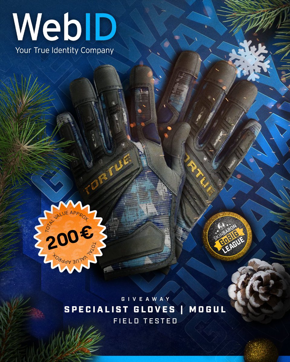 💫 GEWINNSPIEL💫
Gemeinsam mit WebID verlosen wir einen Skin im Wert von 200 €🤩
Teilnahme bis einschließlich 23.12.2022 - alles was ihr dafür tun müsst:

👉 Folgt @WebID_Solutions und @GoBIGLeague
👉 Retweeten
👉 zwei Freunde taggen

Viel Erfolg 

#GIVEAWAY #CSGO #SKINS