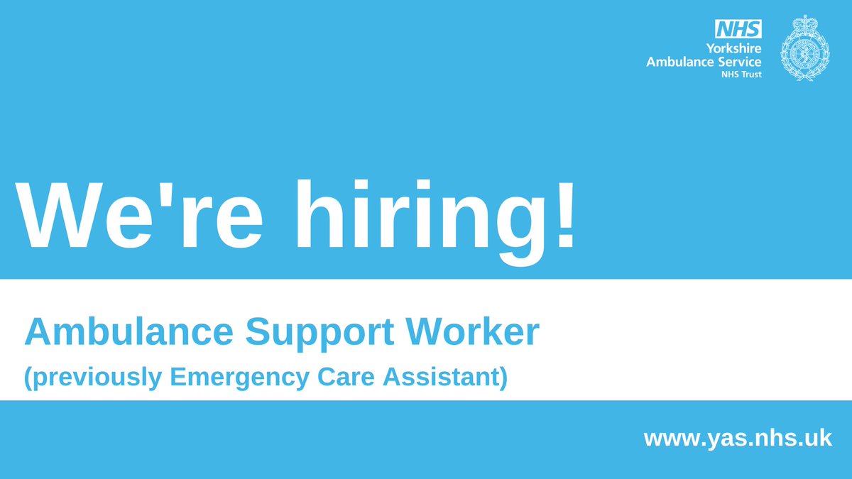 We're hiring Ambulance Support Workers.

Previously known as Emergency Care Assistant, the role will see you working in support of front-line clinicians on an ambulance and is an excellent opportunity to further develop a career in healthcare. 

Apply➡️ ow.ly/TizH50M3pEc