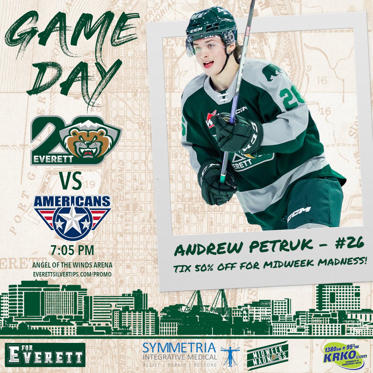 MIDWEEK MADNESS GAMEDAY!

📍: Angel of the Winds Arena
🕖: 7:05 p.m.
🎟️: bit.ly/3Fq9VbN
📻: bit.ly/3UwKn2q
📺: watch.chl.ca

#ForEverett