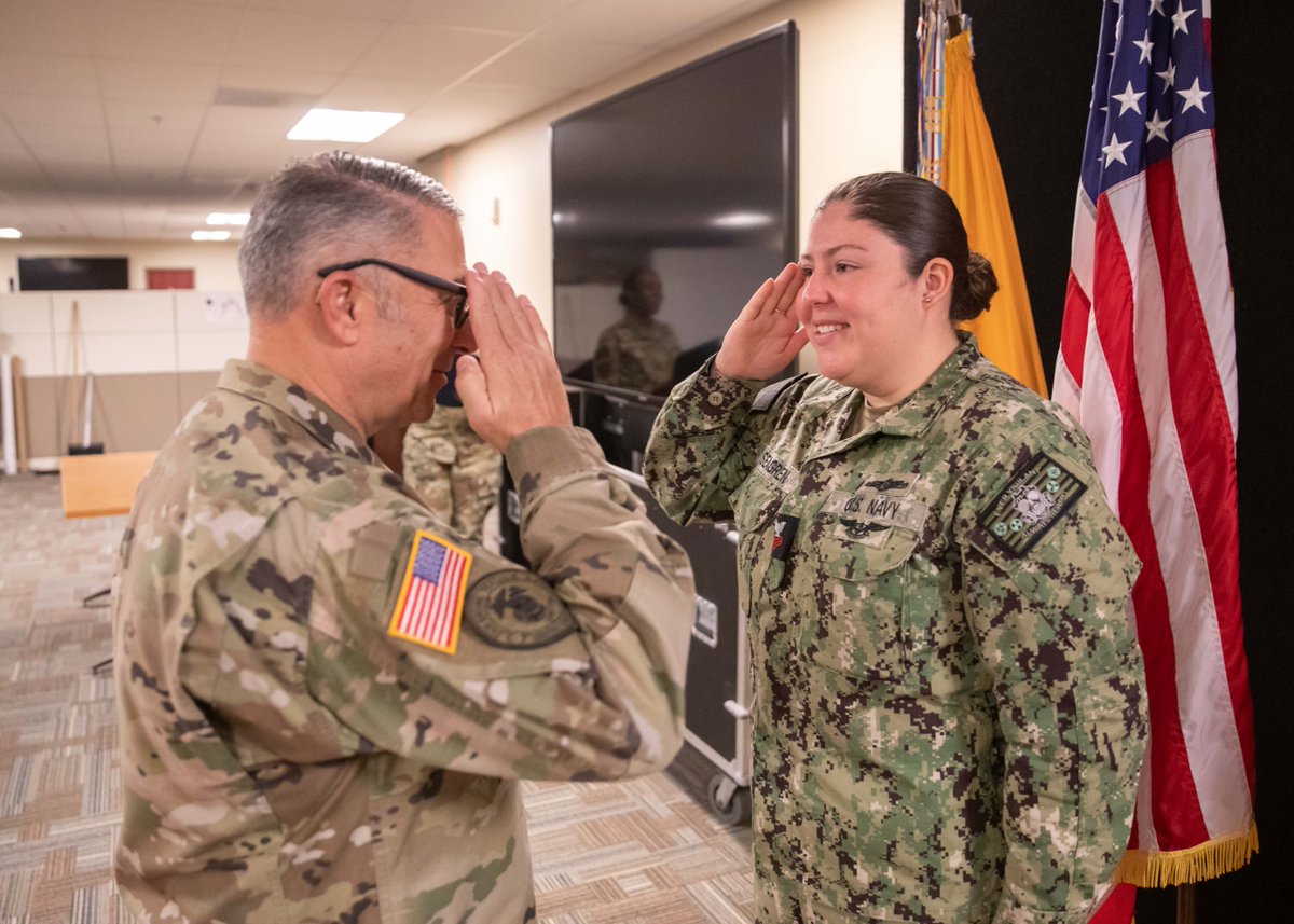 Please give us a hand in congratulating U.S. Navy Intelligence Specialist 1st Class Maria Seagren on her frocking to petty officer first class today. She was frocked by her son and Maj. Gen. Jeff Van. Seagren's mother and father were also in attendance.