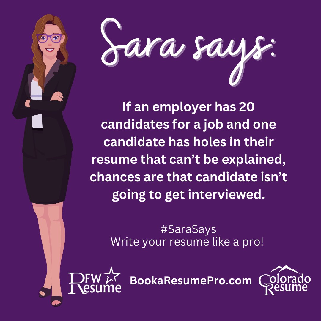 SaraCTimm's tweet photo. Don't leave questions in the reader's mind. Fill the gaps.

#SaraSays write your #resume like a pro! https://t.co/YVpvxDlVjn