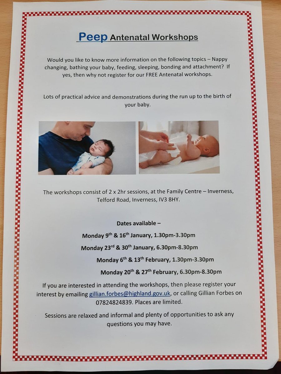 ***UPDATE **** We still have spaces available on our Antenatal Workshops on the following dates: 9th & 16th January, 1.30pm-3.30pm 23rd & 30th January -FULL 6th & 13th February, 1.30pm-3.30pm 20th & 27th February, 6.30pm-8.30pm