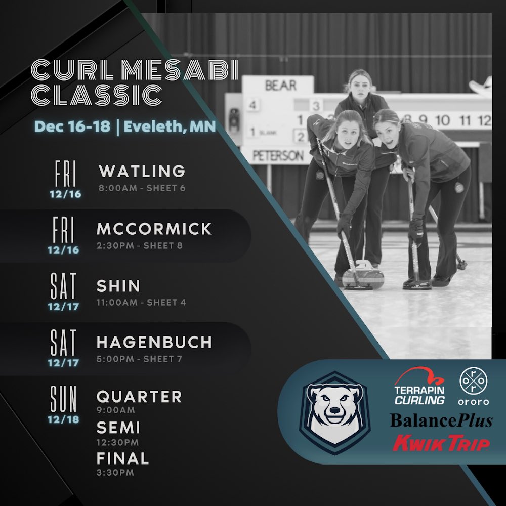 Here we go! The #BearDen will hunker down in Eveleth, MN this weekend for the Curl Mesabi Classic!❄️🌨 

Score updates on Curlingzone.com!☃️

Hopefully the drive to Eveleth with be a <a href="/KwikTrip/">Kwik Trip</a> … We know where we’re paws-ing for gas and snacks😏! #bearwiththesejokes