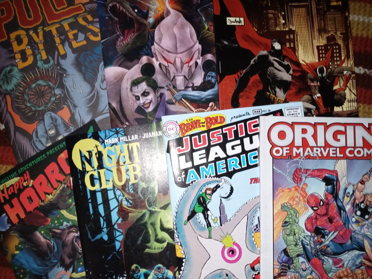 devastation79's tweet photo. #wednesday
#comicbooks
#newcomicbookday 

#SpawnBatman #1shot
(I chose the #SeanMurphy cover)
#pulpbytes #1
#braveandbold JustuceLeague*(facsimile)*
#OriginsOfMarvel (facsimile)*
#NightClub #1
#HappyHorrorDays 
#DarkCrysis BigBang #1

#readcomicbooks https://t.co/sWDEcCjs3v