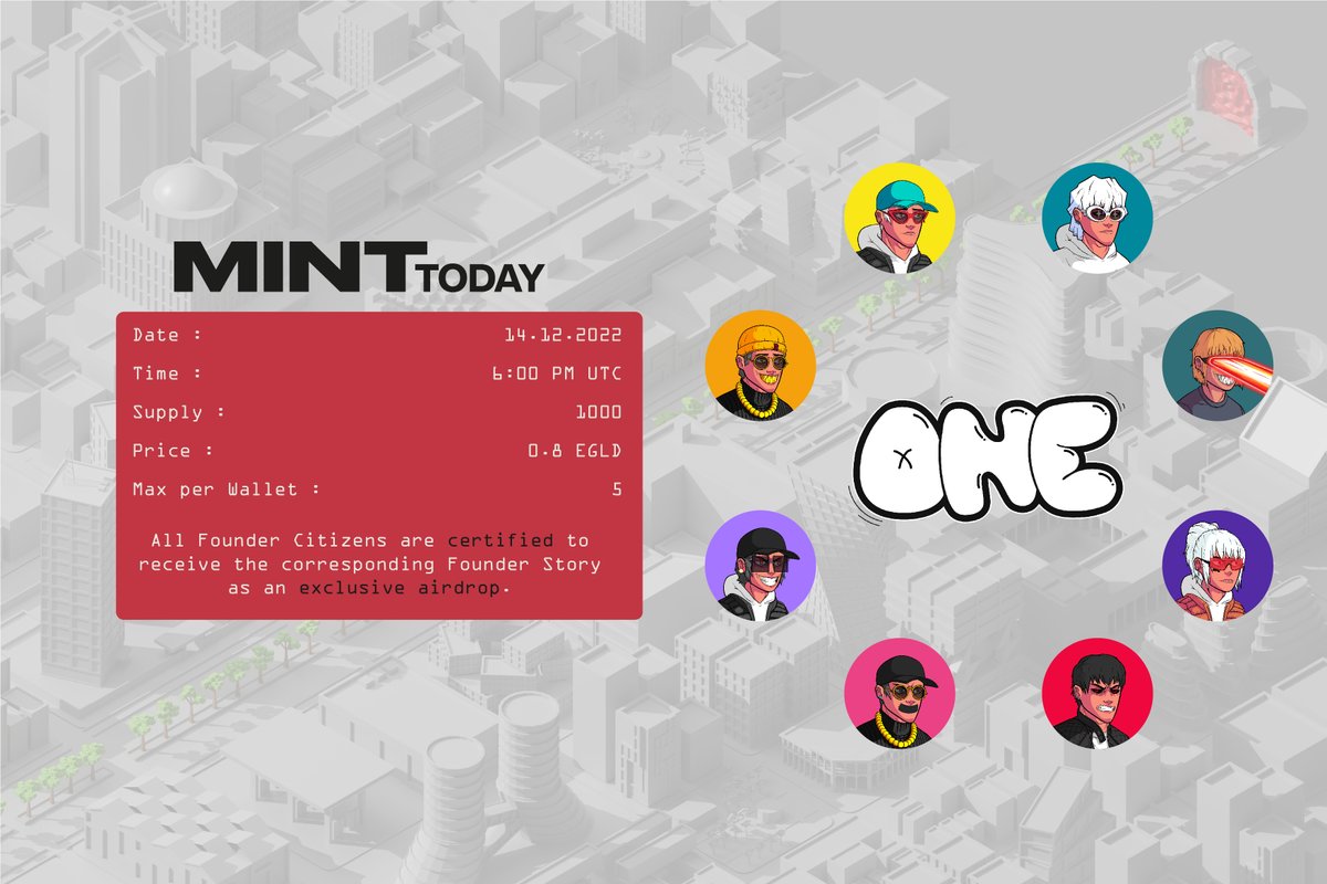 🚨MINT TODAY!🚨

🕧06:00 pm UTC (In 30 minutes)
🔢1000 NFTS
💰0.8 EGLD
🔥Certified exclusive airdrop

💎RT + Follow for a chance to win a free mint and $EGLD!