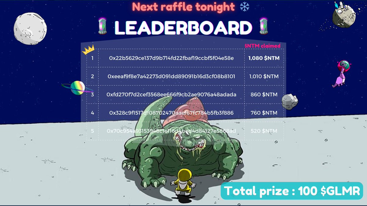 TheFlighters's tweet image. Be ready Flighters! Last call...
🎟️🎟️ Weekly Raffle #6 🎟️🎟️

⏰ tonight!
🏆100 $GLMR in prize 
3 picked at random from the top 5 leaderboard

🚨Don't forget to claim your $NTM!

#Moonbeam #comicsNFT #NFTGame #StakingRewards