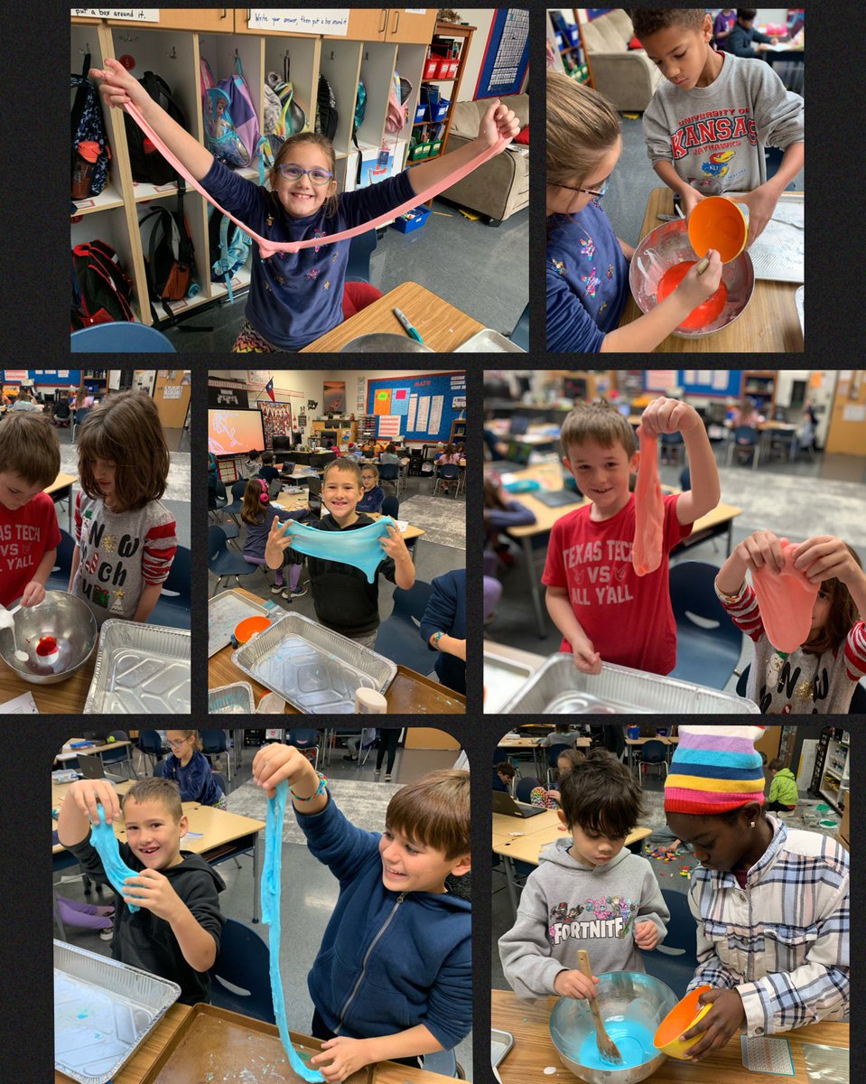 Henluvstolearn's tweet photo. Comments I heard while my students made slime today: “It looks like Albert Einstein’s brain!” “It’s the color of Venus!” “I’m petting a slug.” “I made an electric eel.” #2ndGradeFun https://t.co/QyCEv7WZdS