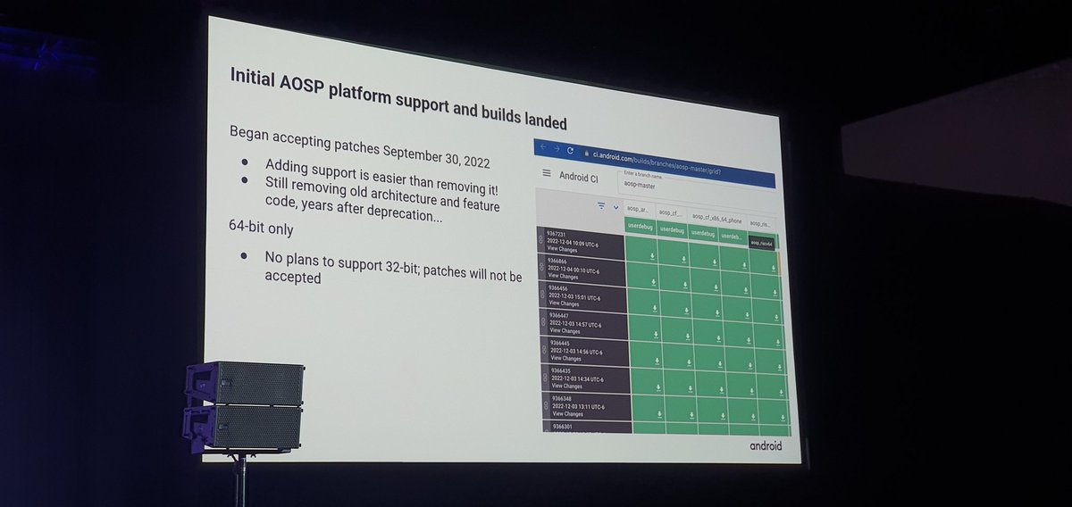 carlosedp's tweet photo. Google presenting the official RISC-V support for @Android. Already merging patches and building in the CI in the way to become tier-1 platform.

#RISCVSummit #Android #RISCV https://t.co/FoTtXGwdRL