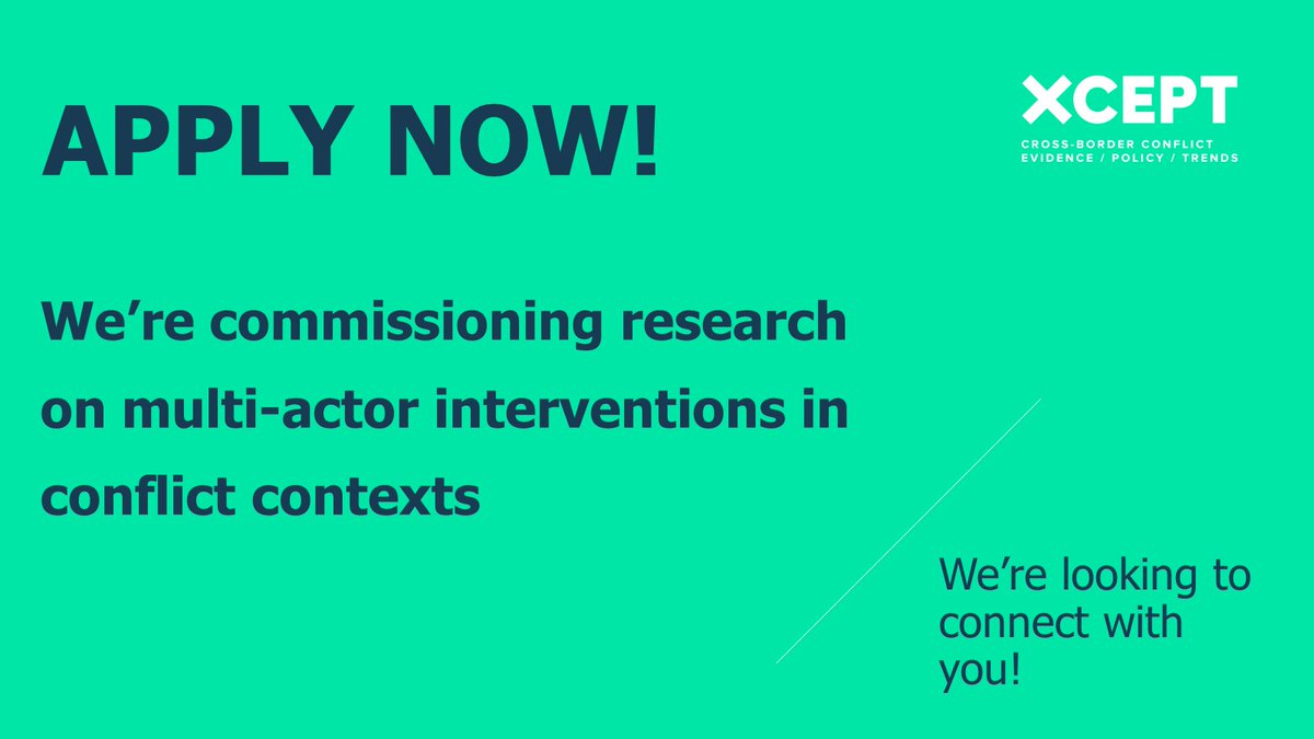 XCEPT #funding opportunity! 🚨

Calling all conflict researchers! Check out this call for papers for research into multi-actor interventions in conflict settings

Apply here: bit.ly/3hsZoVs

Deadline: 18 Jan 📅

<a href="/FCDOREDGCSD/">FCDO Pol,Conflict,Humanitarian Research</a>
