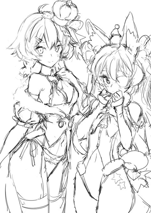 制作中のコミッション絵ラフ
メルトリック様@meltallicからの依頼。
今は線画ベタ塗りまで作業中だけど許可をいただいたので前の工程を上げてみました。 