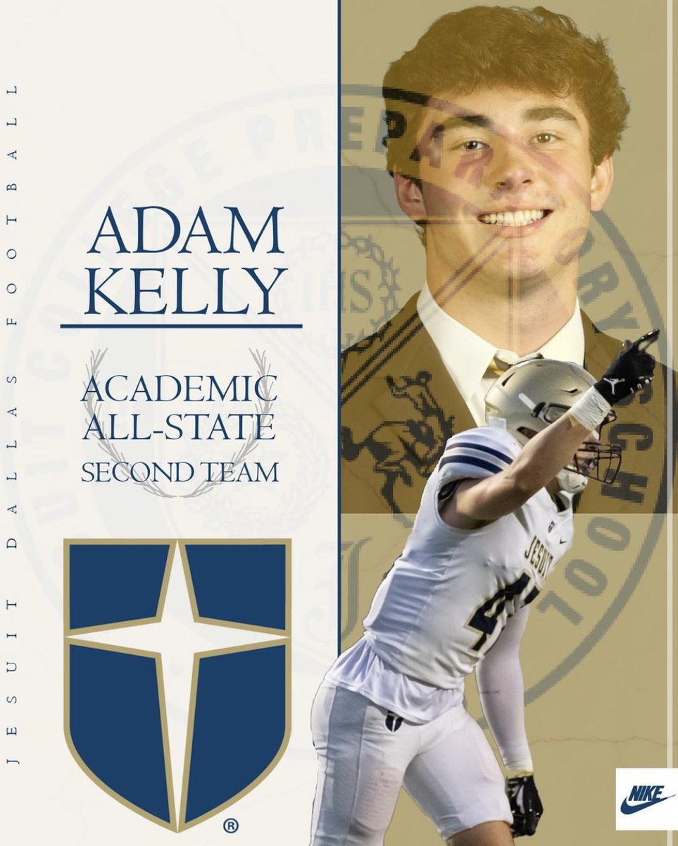 So honored, once again, to make the Academic All-State Second Team! <a href="/JesuitAthletics/">Jesuit Athletics</a> <a href="/CoachBHickman/">Coach Brandon Hickman</a> <a href="/JesuitDallasFB/">Jesuit Football</a>