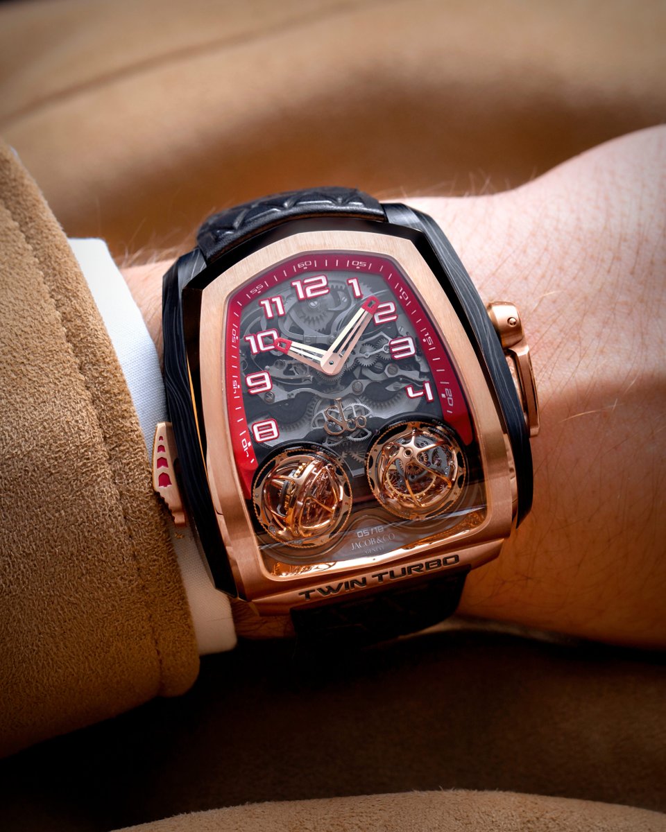 _Jacobandco's tweet photo. The wrist-supercar experience. Jacob &amp; Co. has designed the Twin Turbo to go above and beyond watchmaking design. Curves, volumes, nooks, details, this twin, triple-axis tourbillon timepiece with decimal minute repeater has the looks and extreme specs of a race-car. https://t.co/kCfMD39NMy