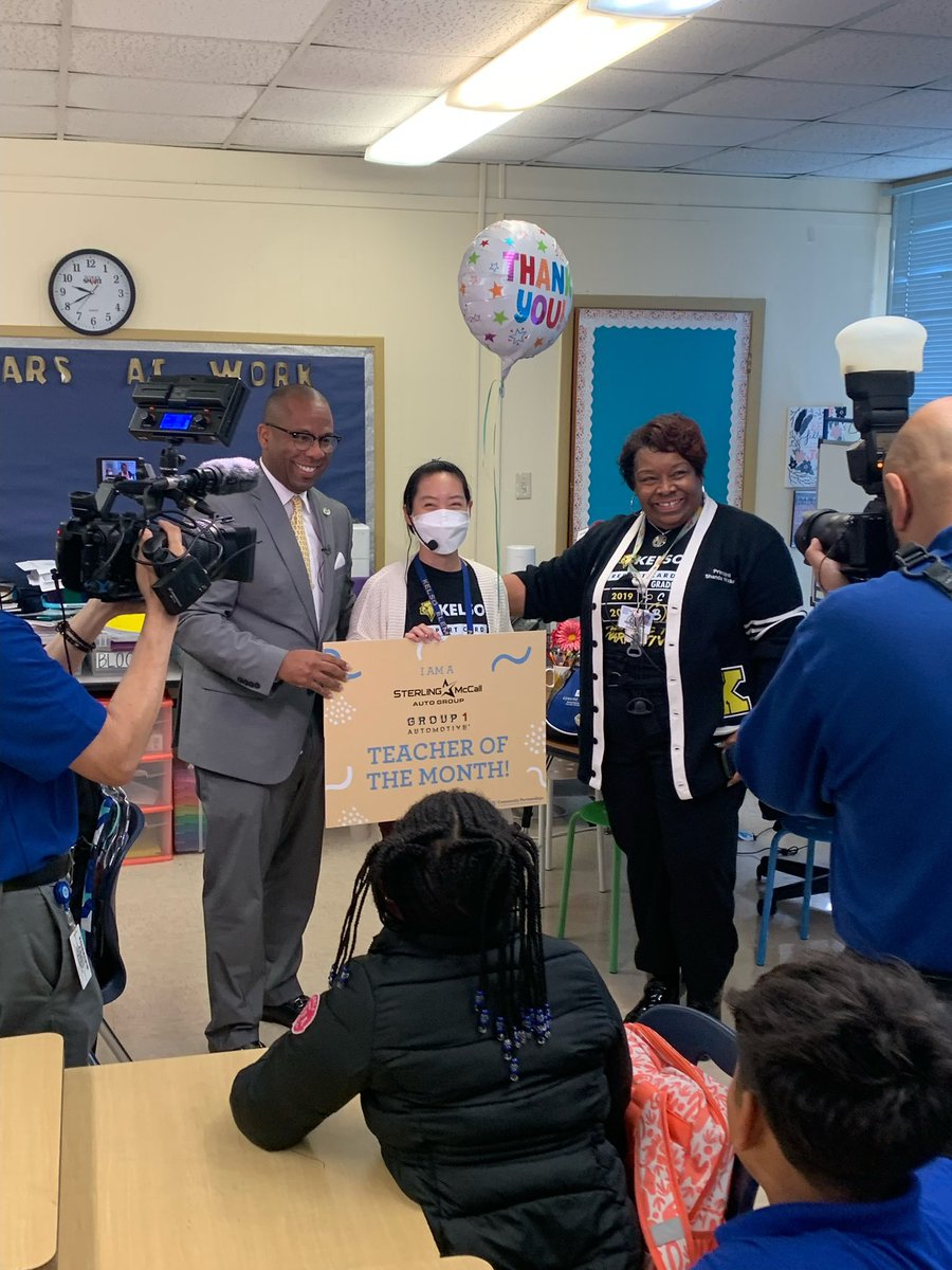 KelsoHISD's tweet photo. A thing happened today Kelso Inc. @KelsoHISD . Our very own @kchien29 was awarded the HISD and GroupOne Auto December Teacher of the Month!  We are so proud of her an celebrated her in style. We celebrate our own!! Thank you @HISDSupe!  You made the presentation even more special https://t.co/7uVUpmQ2KK