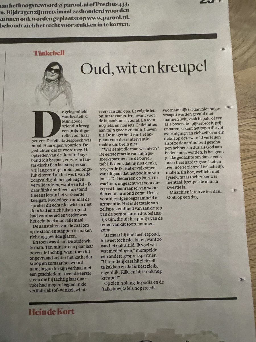DoetsElske's tweet image. Geniale #column over de oude witte alwetende man die onnozel mentaal kreupel is. ⁦@parool⁩ 👏 #tinkebell