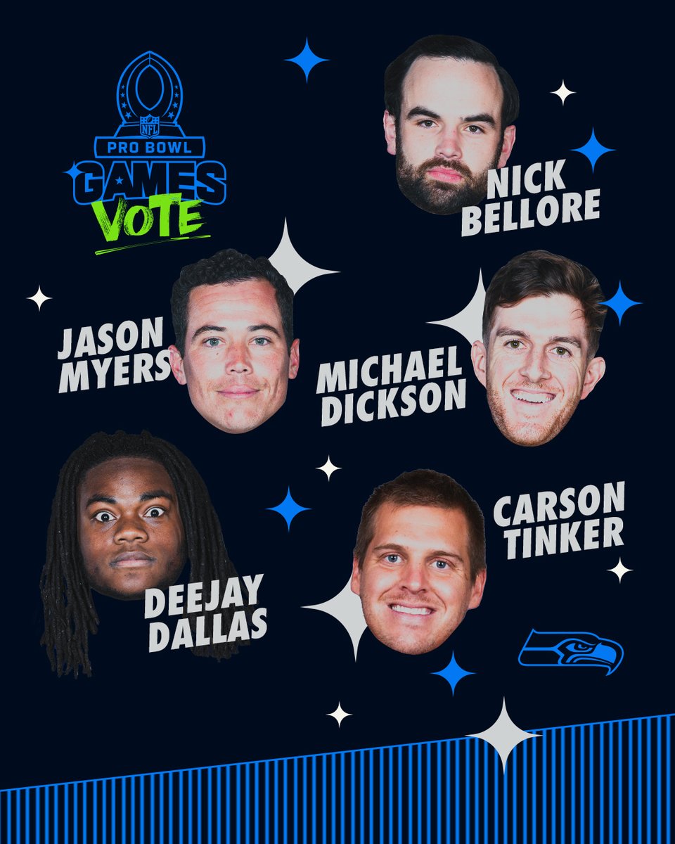 Seattle Seahawks (@seahawks) on Twitter photo #ProBowlVote x <a href="/NBELLORE54/">Nick Bellore</a> x <a href="/JayMy_31/">Jason Myers</a> x <a href="/mdcksn/">Michael Dickson</a> x <a href="/carsontink/">Carson Tinker</a> x <a href="/DallasDeejay/">DeeJay Dallas</a> #ProBowlVote x <a href="/NBELLORE54/">Nick Bellore</a> x <a href="/JayMy_31/">Jason Myers</a> x <a href="/mdcksn/">Michael Dickson</a> x <a href="/carsontink/">Carson Tinker</a> x <a href="/DallasDeejay/">DeeJay Dallas</a>