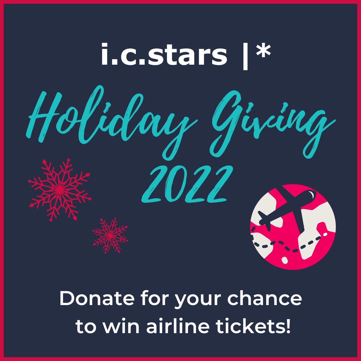 icstarsChicago's tweet photo. You have the chance to win your choice of 2 roundtrip Business Class tickets or 4 roundtrip Economy Class tickets to anywhere in the US (except HI and AK)! Donate $500+ or set up a $25+ recurring monthly donation by 12/23 for your chance to be entered!

https://t.co/FepZj9LYlv https://t.co/SWyTTrq7mz