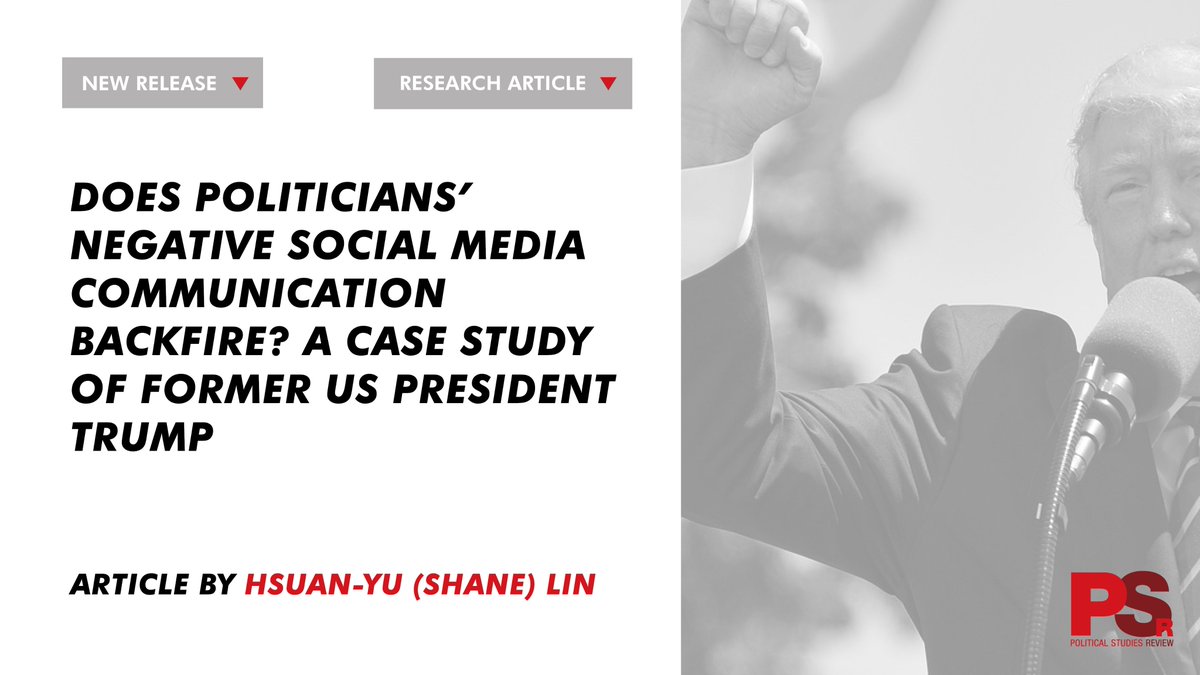 Political Studies Review (@polstudiesrev) on Twitter photo 🔻New release🔻 <a href="/HYLin_Taiwan/">Hsuan-Yu Shane Lin</a> finds evidence "that negative social media messages by the political elite do generate tangible costs to the political elite".
👉More: tiny.cc/2v02vz
<a href="/PolStudiesAssoc/">Political Studies Association</a> <a href="/PSAPolLeaders/">Political Leadership</a> <a href="/populismPSA/">Populism Specialist Group</a>
#USA #Trump #populism #socialmedia 🔻New release🔻 <a href="/HYLin_Taiwan/">Hsuan-Yu Shane Lin</a> finds evidence "that negative social media messages by the political elite do generate tangible costs to the political elite".
👉More: tiny.cc/2v02vz
<a href="/PolStudiesAssoc/">Political Studies Association</a> <a href="/PSAPolLeaders/">Political Leadership</a> <a href="/populismPSA/">Populism Specialist Group</a>
#USA #Trump #populism #socialmedia