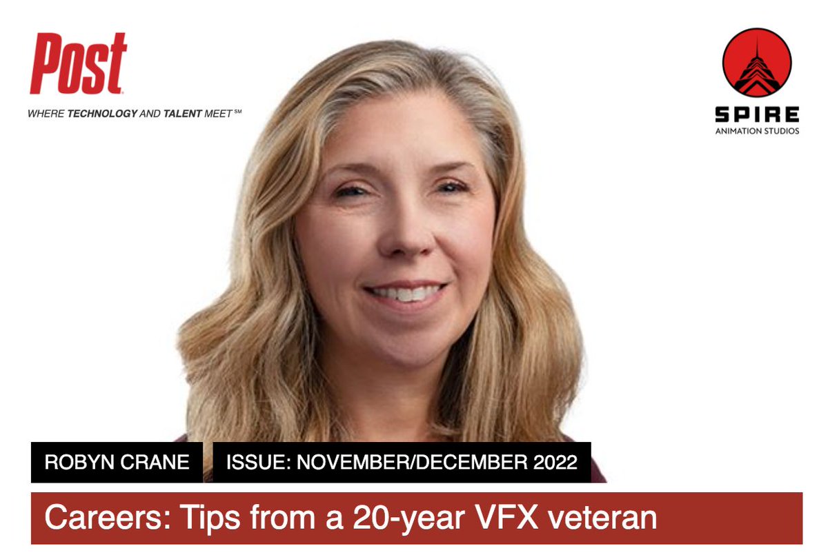 Great career tips from <a href="/SpireAnimation/">Spire Animation Studios</a>'s Compositing Supervisor Robyn Crane, who speaks to the importance of networking, collaboration, seeking balance, and always continuing your education. Many thanks to @Post_Magazine.
tinyurl.com/RobynCrane-Spi…
#SpireAnimation #WomenInAnimation