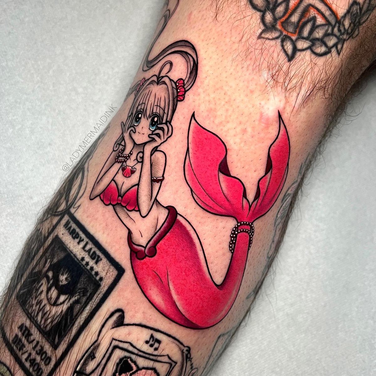 i, lady mermaid, got to tattoo one of my favorite mermaids 🥰💕
