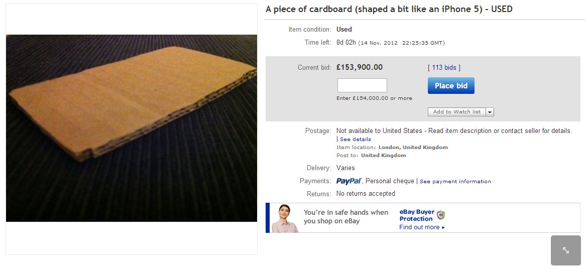 MomentableArt's tweet image. Hey Momentable family, we all love adding and starting new collections, but have you heard of cardboard collecting? 
In 2012 a piece of cardboard with the ebay listing name of “A piece of cardboard shaped a bit like an iPhone 5” racked up a bidding war of over 300k. 
I need it!