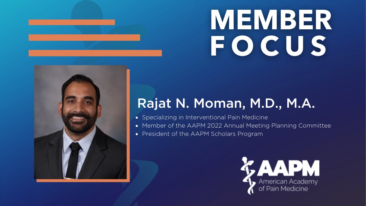 AmerAcadPainMed's tweet photo. ICYMI: Our #MemberFocus for December is Rajat N. Moman, M.D., M.A.
Read his full Member Focus profile here: https://t.co/7uxCVLxVjN
#AAPM #PainManagement #PainMedicine https://t.co/AHkHn5GGNJ