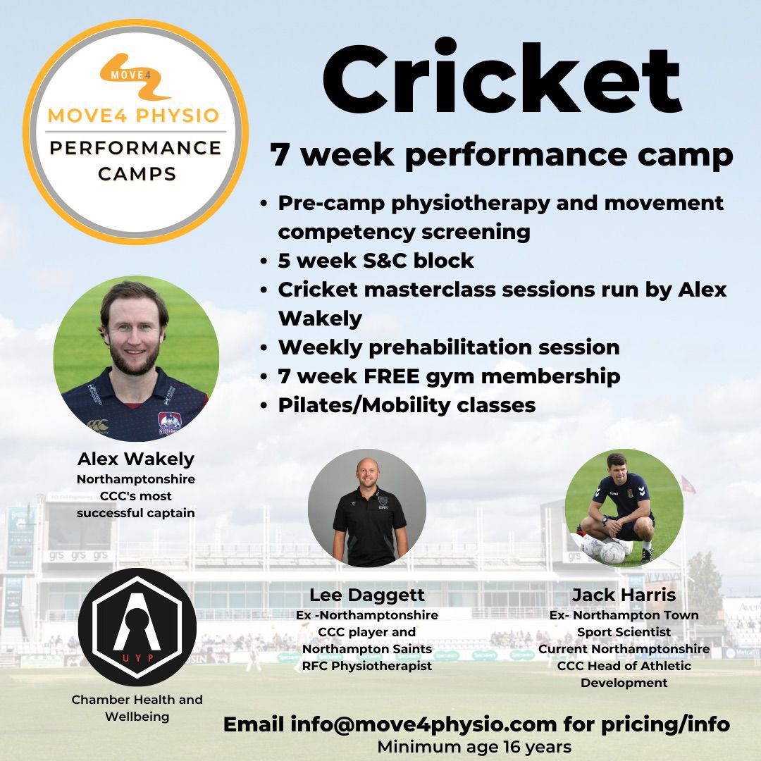 Really excited about this one. 

A unique opportunity at a great venue to receive coaching and insights from a couple of Northants legends and very knowledgeable people (<a href="/LeeDaggett/">Lee Daggett</a> and <a href="/AlexWakely1/">Alex Wakely</a>). Plus you also get to spend time with me!!

Please share and RT.

<a href="/Move4Physio/">Move4 Physio Northampton</a>