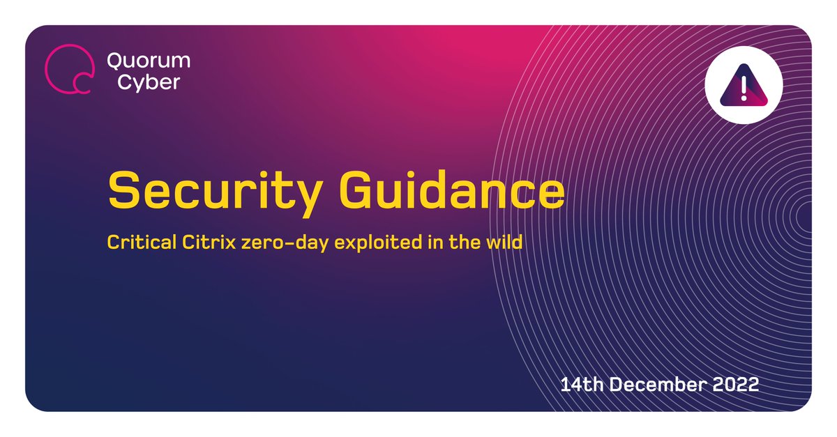 QuorumCyber's tweet photo. #Citrix has released details of a new #criticalvulnerability that, if exploited, may result in an unauthenticated remote threat actor having the ability to perform arbitrary code execution on the targeted system.
For more info, you can read our #QuickInfo: https://t.co/Pm7fCGcbcV https://t.co/3PVSs4AlaE