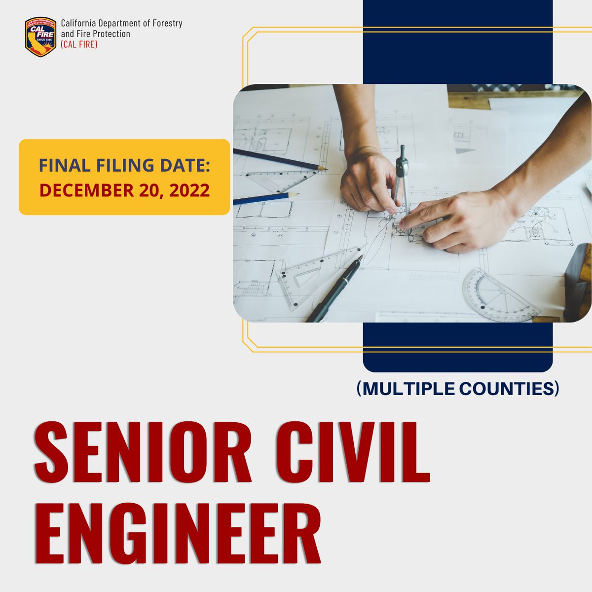 Apply today to be a Senior Civil Engineer with <a href="/CAL_FIRE/">CAL FIRE</a>! Click the link below for more information:

calcareers.ca.gov/CalHRPublic/Se… 

#JoinCALFIRE