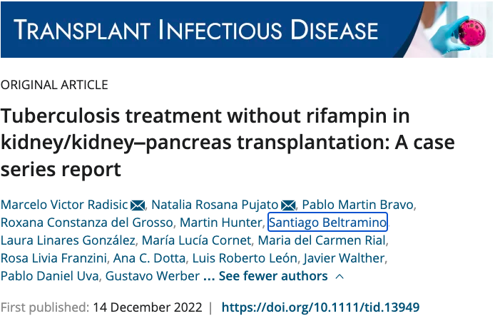 MarceloRadisic's tweet photo. Happy to share our experience treating Tuberculosis without use of rifampin in transplanted patients. We believe that the paradigm of rifampin should be challenged in patients with risk of cumbersome PK interactions. https://t.co/oJKvqSThQy https://t.co/viz1bitJRP