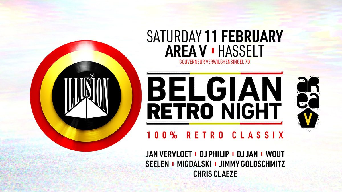 Illusion's Belgian Retro Night at Area V is gonna be awesome! 
Tickets: …belgian-retro-night.eventsquare.store