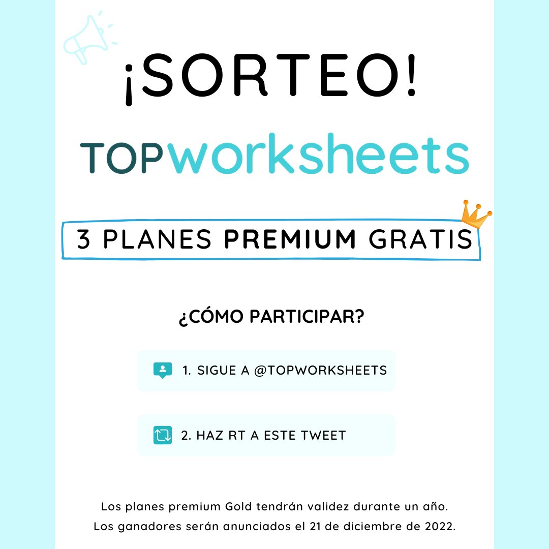 🎉¡Ha llegado la Navidad a <a href="/topworksheets/">TopWorksheets</a> y queremos celebrarla con regalos!🎁 Sorteamos 3 planes Gold gratis durante un año 🔥 Para participar síguenos y haz RT a este tweet🚀 ¡¡Suerte!!🎅