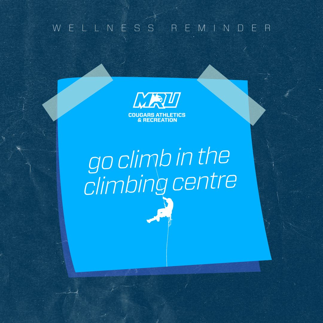 MRUrecreation's tweet photo. P.S. did you know that all MRU Recreation members have free access to our Climbing Centre?
#MRUWellnessReminder #MRURecreation https://t.co/ywhFUxKNks