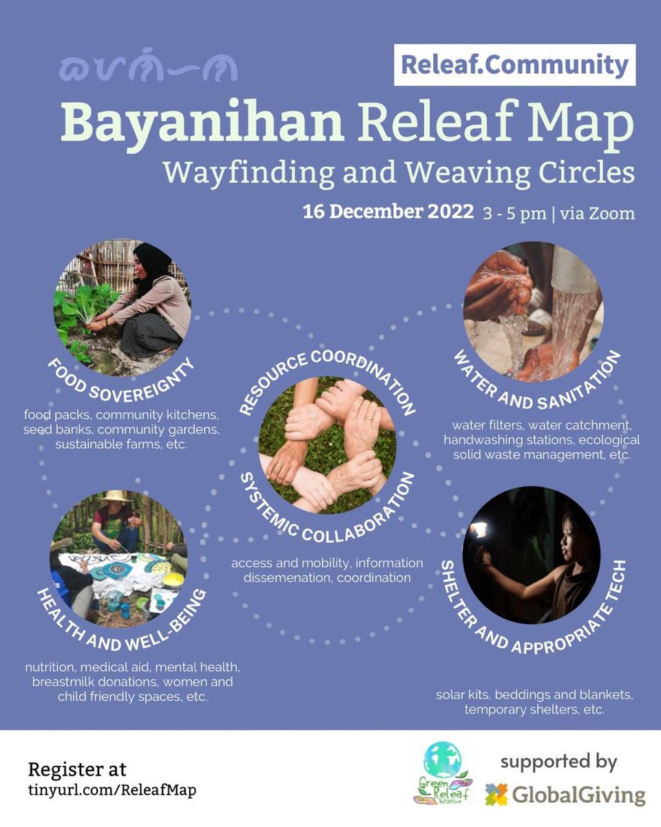 📢Exciting launch 1 year since typhoon Raj/Odette in the Philippines, Bayanihan Releaf Map is weaving systemic collaborations b/w mutual aid actors in #foodsovereignty, #health, appropriate #tech, #crises, &amp; more! Register + gather on 12/16: tinyurl.com/ReleafMap <a href="/GlobalGiving/">GlobalGiving</a>