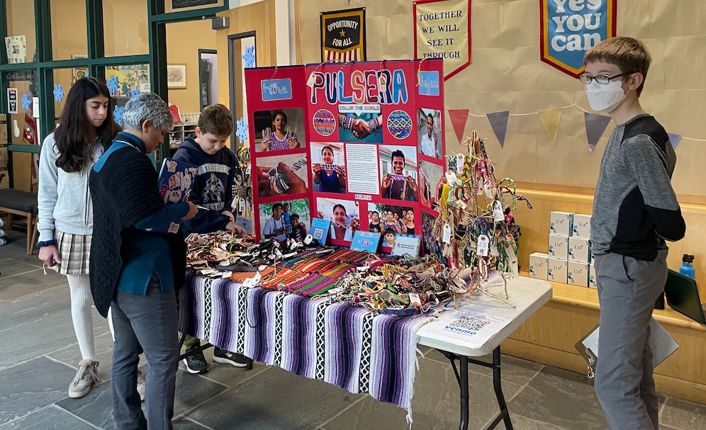 EWL_Brookline's tweet photo. Heath Spanish students support the Pulsera Project! Stop by to learn about the organization and support sales of beautiful, fair trade bracelets made in Central America. https://t.co/8m9eVQclUY
