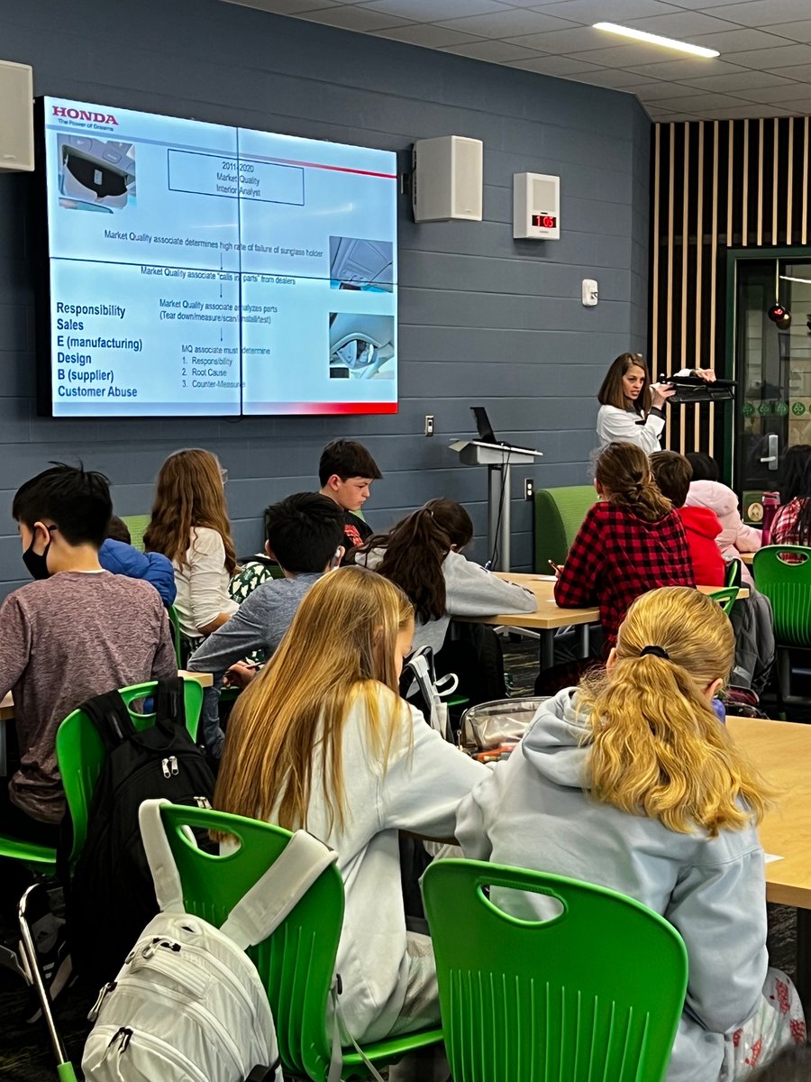 erms_DCSD's tweet photo. Listening to Amy Wolfinger talk to us about mechanical engineering and her career path through Honda. @DublinSchools https://t.co/aeMKc4VRMH