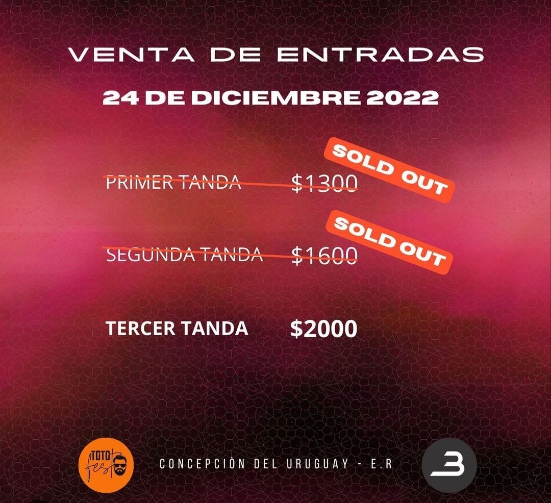 Toto_fest's tweet photo. Chequea esta Info! No cuelgues! 

TERCER TANDA A LA VENTA 

👉🏻 Viernes 16/12 de 19 a 21hs

📍Belgrano 1127 - #cdeluruguay 

Valor: $2000 efectivo/ transferencia en el momento.

Estate atento a Historias para más Info 😎

Nos vemos en la Toto 🥳

#FIESTA #Navidad2022 #totofest https://t.co/1rOjjXeASI