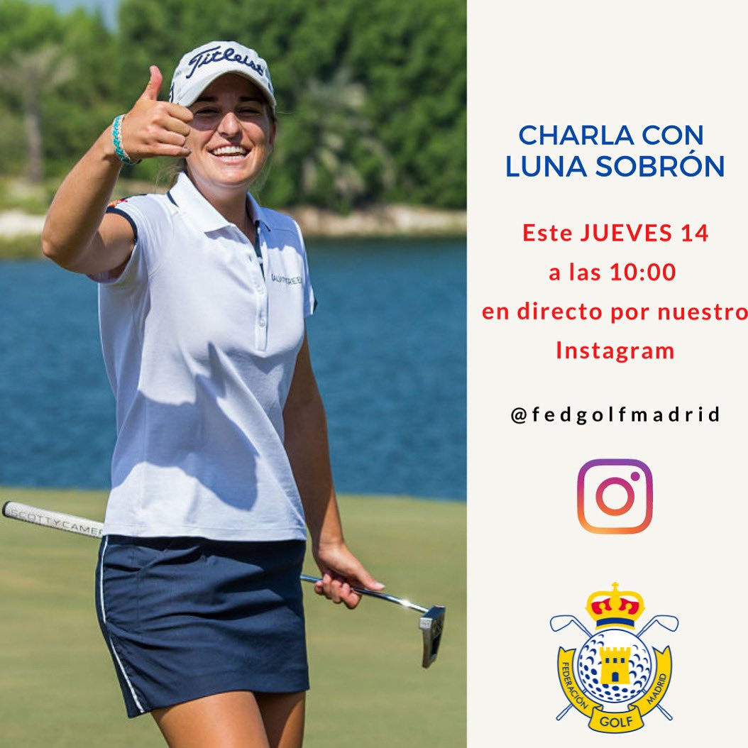 💥Este jueves tenemos una cita con Luna Sobrón para charlar sobre su espectacular clasificación para el LPGA 2023. 💫Una federada madrileña entre las mejores del mundo a la que ya puedes enviarle tus preguntas. ❓Qué quieres saber de Luna? Os esperamos este jueves por la mañana