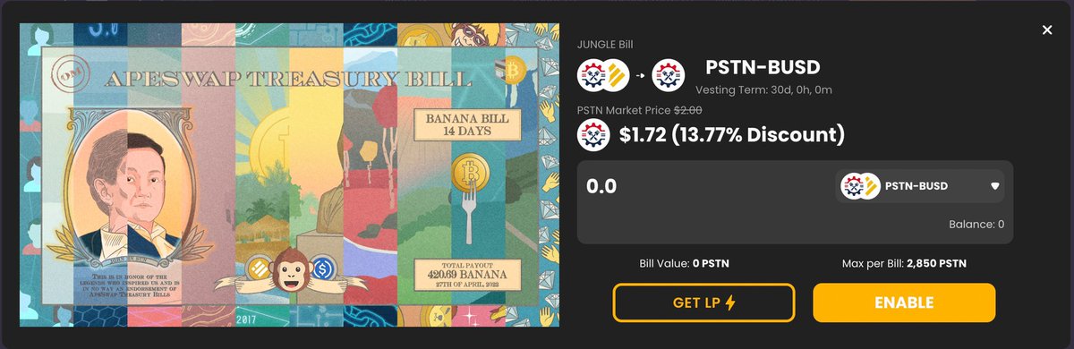 Some people may think that <a href="/ape_swap/">ApeSwap (old handle)</a> ‘s new T-Bill product is a bit too complex. 

Let me break it down for you by going through a specific example together 💪🏼

So, lets take a look at the current <a href="/MyDefi_Team/">Piston token / Piston race</a> sale for the $PSTN token