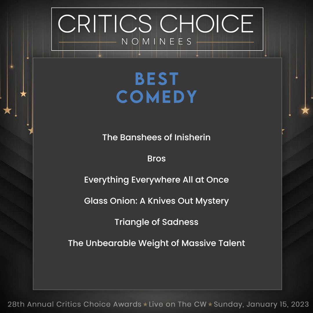 billy eichner (@billyeichner) on Twitter photo Wow! This is very cool. Huge thanks to the <a href="/CriticsChoice/">Critics Choice Awards</a> for nominating BROS for Best Comedy! We are honored to be in such great company. ❤️ Wow! This is very cool. Huge thanks to the <a href="/CriticsChoice/">Critics Choice Awards</a> for nominating BROS for Best Comedy! We are honored to be in such great company. ❤️