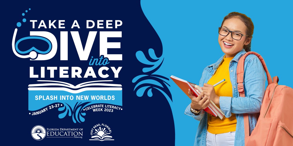 Celebrate Literacy Week, Florida! was designed to inspire Florida students and families to incorporate reading into their daily routines. This year we are encouraging students to “Take a Deep Dive Into Literacy: Splash Into New Worlds!” Learn more here: bit.ly/3AT2FE5.