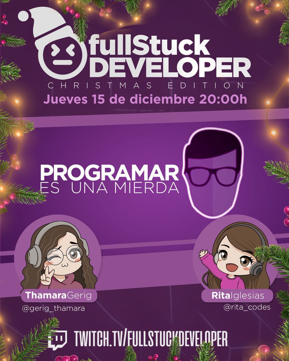Full Stuck Developer (@fullstuck_dev) on Twitter photo Este jueves el último programa del año, <a href="/fullstuck_dev/">Full Stuck Developer</a> Christmas Edition con <a href="/progesunam/">Programar es una mierda</a> !!! Vamos a tener un recopilatorio de las mejores apps de #yourAppSucks y un #uselessQuiz versión extendida! Vamos, full de pamplinas para terminar el año por todo lo alto ✨🎄✨ Este jueves el último programa del año, <a href="/fullstuck_dev/">Full Stuck Developer</a> Christmas Edition con <a href="/progesunam/">Programar es una mierda</a> !!! Vamos a tener un recopilatorio de las mejores apps de #yourAppSucks y un #uselessQuiz versión extendida! Vamos, full de pamplinas para terminar el año por todo lo alto ✨🎄✨