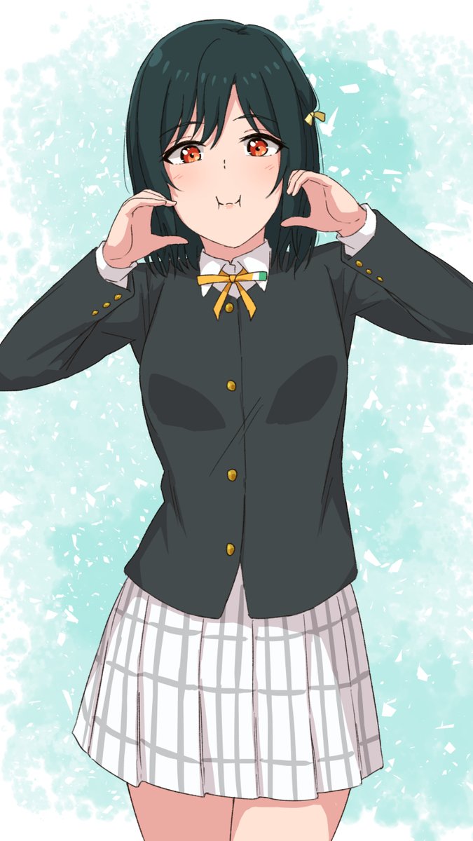 1girl school uniform ribbon dark green hair solo black jacket nijigasaki academy school uniform  illustration images