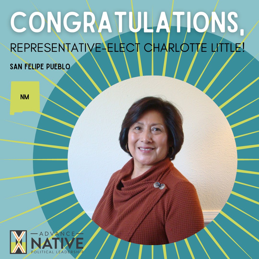 It's official! Congratulations, Representative-Elect Charlotte Little (San Felipe Pueblo)! We are so proud to support you! New Mexicans will benefit from your voice, leadership, and experience. 

#NativeVote #NativeVote2022 #BuildNativePower
